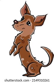 Cartoon style. The dog stands on its hind legs, the puppy is a trick. vector illustration