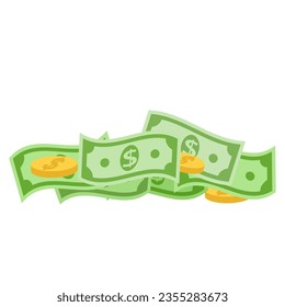 cartoon style dollar money and coins