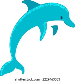 Cartoon style, dolphin active fish, marine life, ocean animal, wildlife underwater, flat vector illustration, isolated on white.