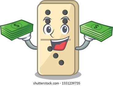 Cartoon style of domino cute holding money isolated