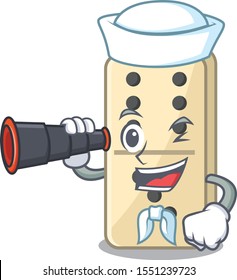 Cartoon style of domino cute isolated sailor holding binocular