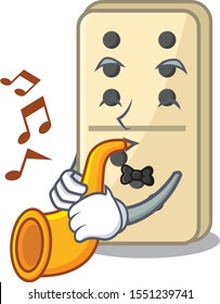 Cartoon style of domino cute isolated with trumpet
