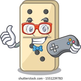 Cartoon style of domino cute isolated holding gamer