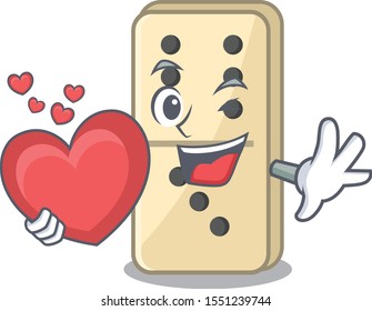 Cartoon style of domino holding heart cute isolated