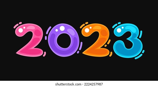 Cartoon Style Doodle 2023 for Kids Design. New Year vector illustration.