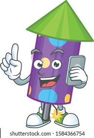 a cartoon style of dot fireworks rocket speaking on the phone