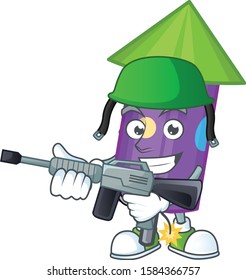 A cartoon style of dot fireworks rocket Army with machine gun