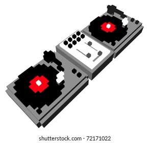 Cartoon style double turntable in 3D pixels