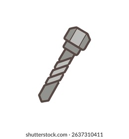 Cartoon style drawing of a gray screw on White Background