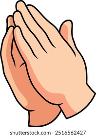 Cartoon style drawing of hands in prayer. Clapping hands. Outlines. Color.