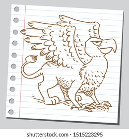 Cartoon style drawing of a mythical griffin creature.