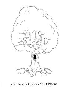 Cartoon style drawing tree, coloring book