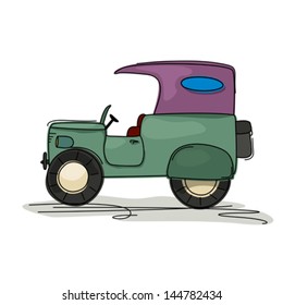 Cartoon style drawing of a vintage retro truck