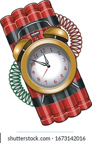 cartoon style dynamite bomb stick with alarm clock timer