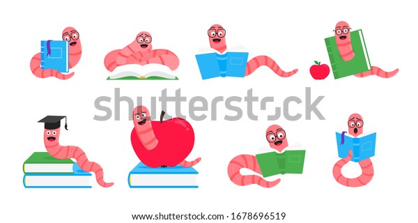 Cartoon Style Earthworm Book Glasses Vector Stock Vector (Royalty Free ...