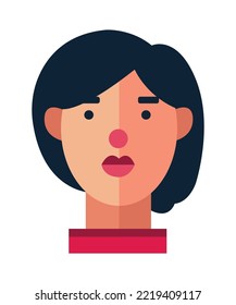 Cartoon style Emoji character. Girl profile photo icon, Women portraits. User photo. Perfect for coloring book, textiles, icon, web, painting, book, t-shirt print. flat face design character isolated.
