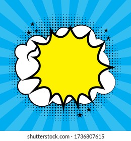 Cartoon style explosion. Background in the form of a comic strip. Exclamation mark icon. Stock template.