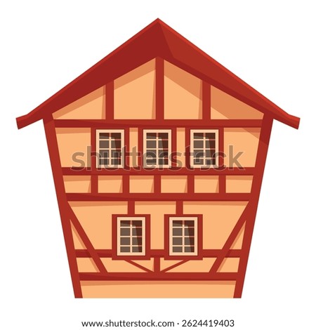 Cartoon style facade of a building with exposed timber framing, typical of german or alsace architecture