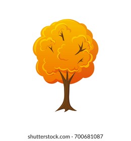 Cartoon style fall, autumn tree, vector illustration isolated on white background. Cartoon style fall, autumn forest, garden, park tree, decoration element