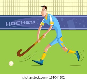 cartoon style field hockey player in vector