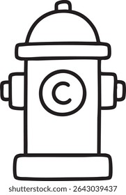 A cartoon style fire hydrant is shown in a simple black and white line drawing with rounded edges.