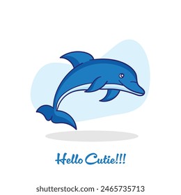 Cartoon style Fish  illustration with hello cutie written. Animal nature wallpaper concept. Fish isolated on plain background.