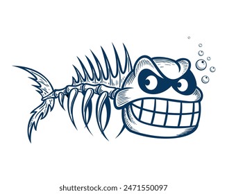 Cartoon style fish skeleton vector illustration. Isolated on white background.