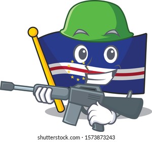A cartoon style of flag cape verde Army with machine gun