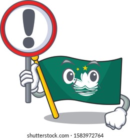 Cartoon style of flag macau with sign in his hand