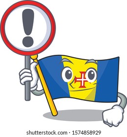 Cartoon style of flag madeira with sign in his hand