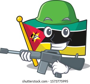 A Cartoon Style Of Flag Mozambique Army With Machine Gun