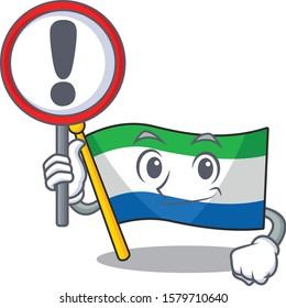 Cartoon style of flag sierra leone with sign in his hand