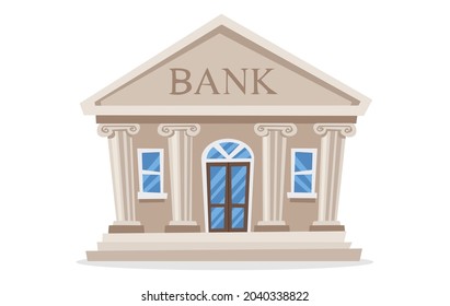 Cartoon style flat design vector illustration of city bank. Bank is isolated on white background.
