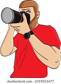 Cartoon style flat male Photographer, Journalist, Sports Photographer, Wildlife Photographer, Paparazzi concept vector
