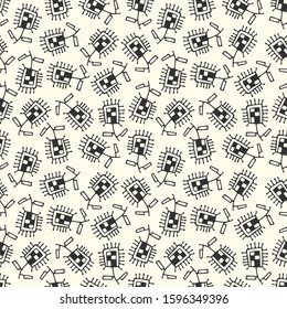 Cartoon style floral patten in black and white. Seamless vector background made with artistic hand drawn flowers