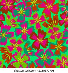 Estilo de dibujos animados patrón floral sin costuras. Fondo botánico de flores silvestres. Motif de verano con flores de pradera decorativa. Ilustración plana de moda. Textura de margarita para tela y superficie.