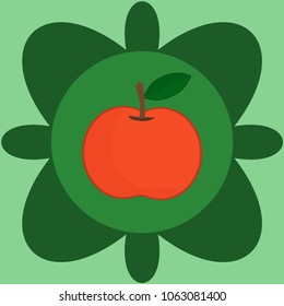 Cartoon style flower pattern with an apple at the light green background