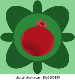 cartoon style flower pattern with pomegranate on a light green background