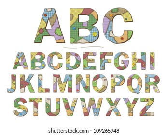 A Cartoon Style Font Depicting Patchwork Quilt Letters. Eps 10 Vector.