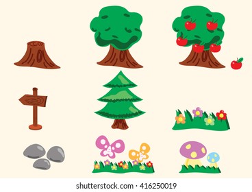 cartoon style forest and garden element