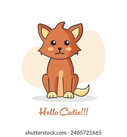 Cartoon style  Fox illustration with hello cutie written. Animal nature wallpaper concept. Fox  isolated on plain background.