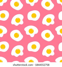 Cartoon style fried eggs vector seamless pattern background for breakfast, food and kitchen design.