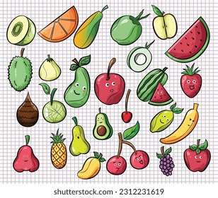 cartoon style fruits art illustration