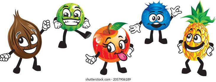 Frutos tipo caricatura con caras cómicas 3
