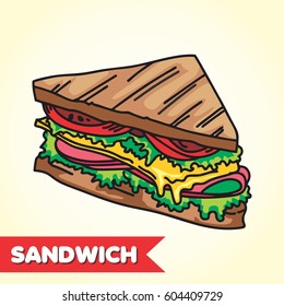 CARTOON STYLE FULL COLOR DOODLE SANDWICH