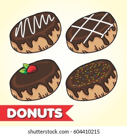 CARTOON STYLE FULL COLOR DOODLE DONUTS