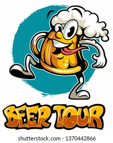 Cartoon style funny beer mug, beer tour vector image.