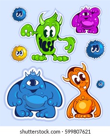 Cartoon style funny cute monsters set