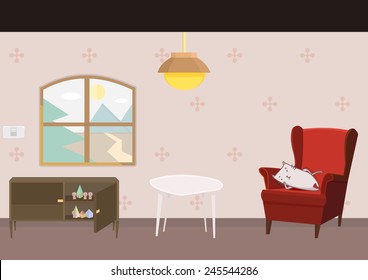 cartoon style furniture and a lazy cat