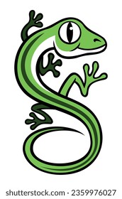 Cartoon style gecko character in the form of the letter "G". Isolated on white background.